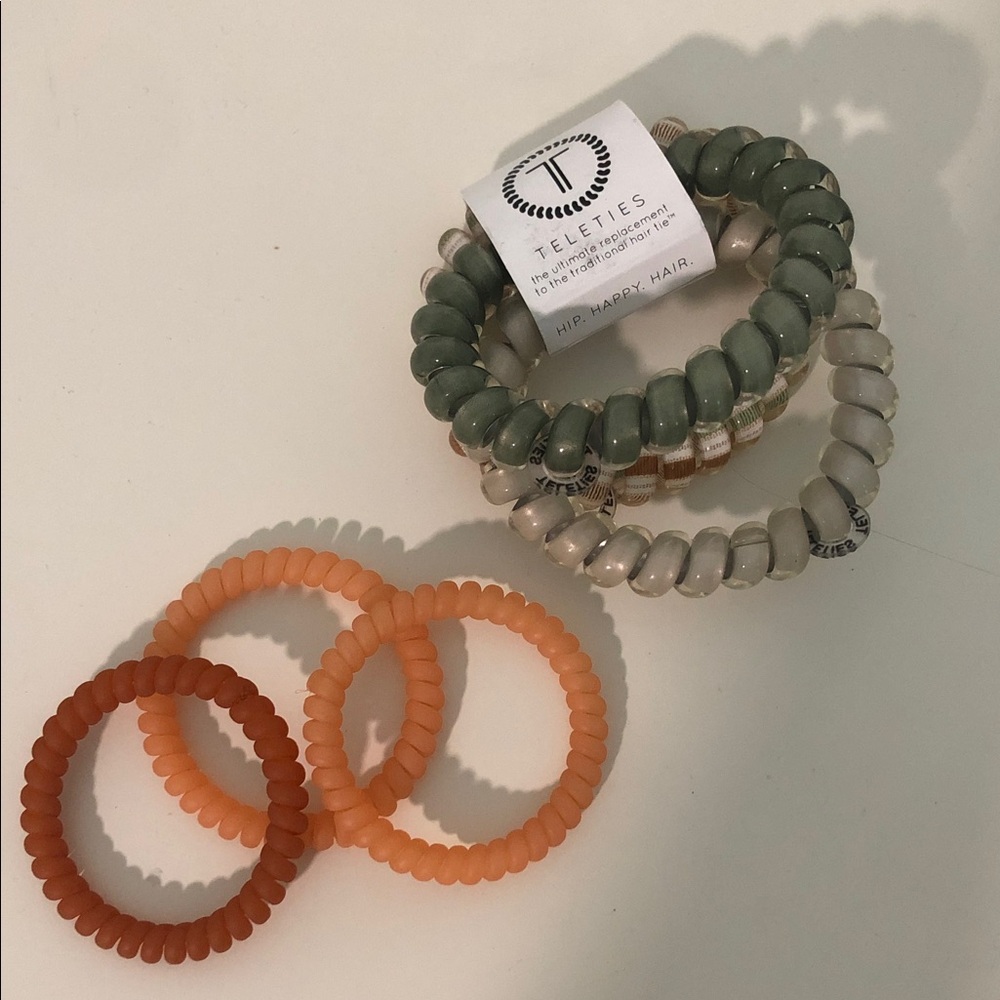 Spiral Hair Ties Set - Green and Peach